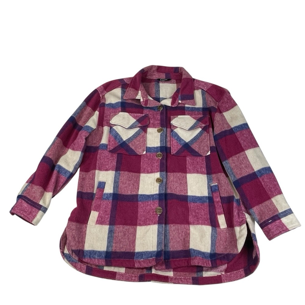 Member's Mark Plaid Shacket Jacket Women's L Pink Purple Check Button Front